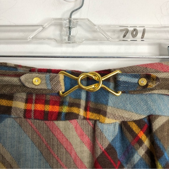 Robert Louis multi colored plaid lined belted midi skirt SZ L. G20 - Picture 3 of 6